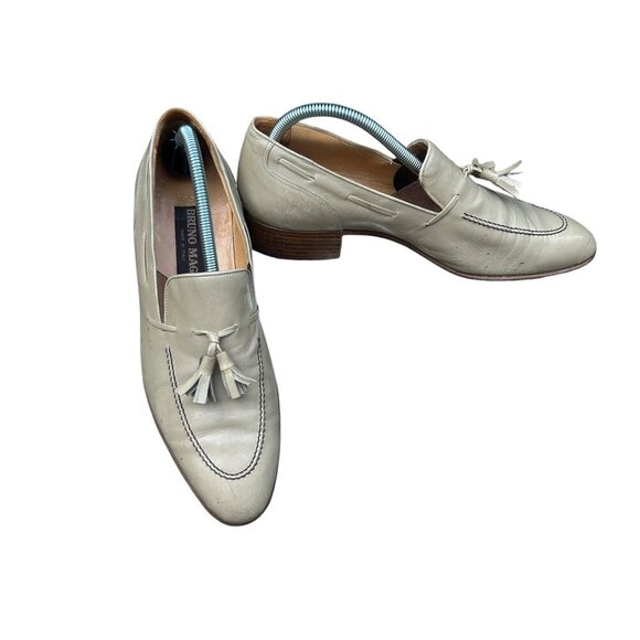 Bruno Magli Italian Tan Taupe Leather Rossi Tassel Slip On Loafers Size 9 M - Picture 1 of 10